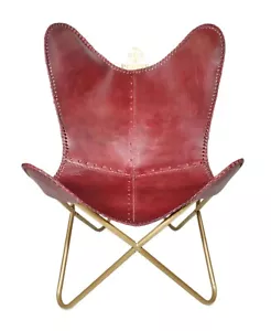 Butterfly Chair - Handmade Cherry Color Leather Comfortable Chair PL2.45 - Picture 1 of 6