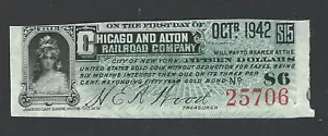 Bigjake: Chicago and Alton Railroad Co. $15.00 Coupon - Oct. 1942 - Picture 1 of 2