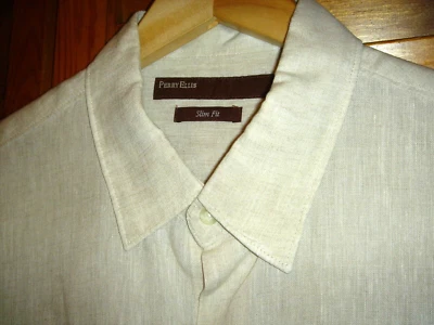 PERRY ELLIS men's 100% linen shirt. NEW w/o tag. Slim fit large. 23" p-p. - Image 1 of 3