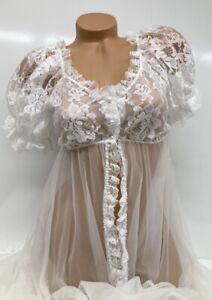 Vtg Tosca Lingerie Sheer White Lace Nightgown Bridal Peignoir Gown  PLEASE READ