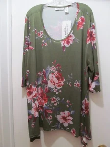 NWT New Direction Olive Green Floral Top ~ Size 3X ~ So pretty! - Picture 1 of 13