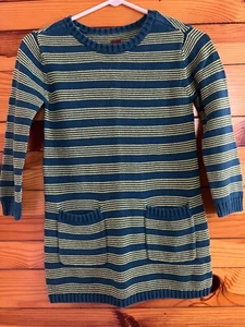 Tea Collection Marzella Stripe Sweater Tunic w/Pockets Girls Tidal Size 8 - Picture 1 of 2