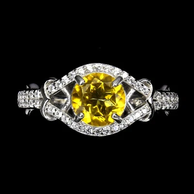 Anillo de plata de ley 925 redondo topacio amarillo 7 mm piedras preciosas naturales joyería tamaño 8 Foto 1 de 4