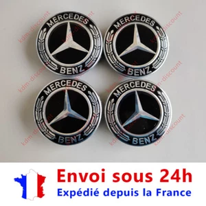 Lote 4 Cachés Cubo Emblema Mercedes Logo Llantas Centro Rueda Negro 75MM - Imagen 1 de 4