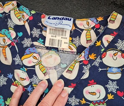 Landau 磨砂上衣女式 S V 领雪人医疗海军衬衫口袋短袖 — 第 1/4 张图片