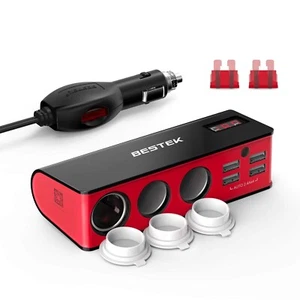 BESTEK Cigarette Lighter Adapter, 12V/24V 200W DC Cigarette Lighter Splitter - Picture 1 of 7