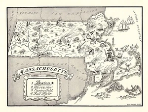 1950er Jahre Massachusetts Staatskarte animiert Massachusetts Bildkarte BW 1086 - Bild 1 von 4