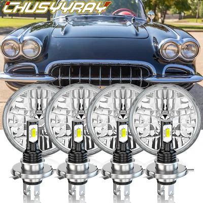 4PCS 5.75 5-3/4" Chrome LED Headlights DOT For Chevrolet Corvette 1959-1975 1976 - Image 1 of 4