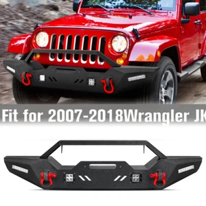 Steel Front Bumper w/ LED Lights & D-Rings Fits for 2007-2018 Jeep Wrangler JK - Picture 1 of 7