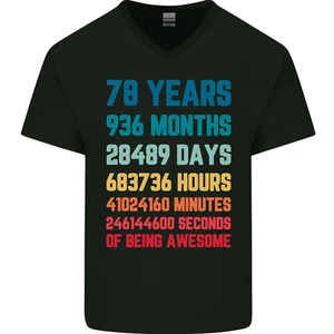 78th Birthday 78 Year Old Mens V-Neck Cotton T-Shirt - Picture 1 of 41