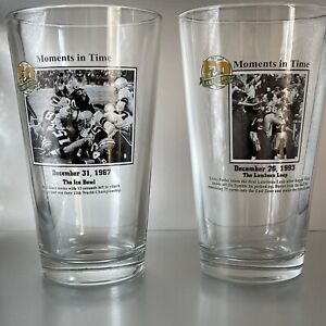 Green Bay Packers Miller Lite Pint Glasses 50th Moments in Time Set of 2