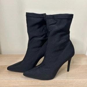 Forever 21 Stiletto Sock Boots Womens Size 8 Black Pointed Toe Witchy Whimsigoth - Picture 1 of 13