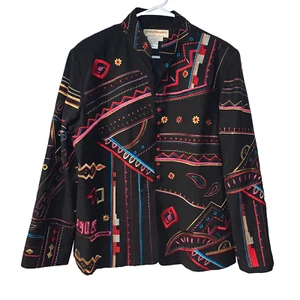 Norm Thompson Women's Embroidered Silk Jacket Sz L Colorful Art to Wear Boho - Picture 1 of 7