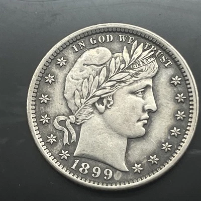 1899 Philadelphia Mint Silver Barber Quarter Coin AU - Image 1 of 2