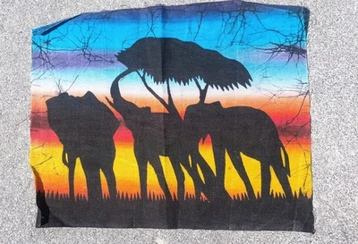 Hand Painted African  Batik Canvas Fabric Panel 13 x 10.5 in.  - Image 1 of 4