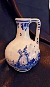 Delft Blue Dutch Holland Ceramic Pitcher Windmill- 4" Tall - DP Delft Mark - Picture 1 of 4