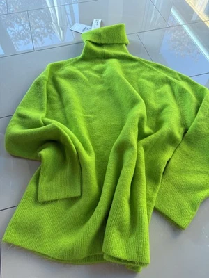 ZARA PREMIUM ROLLKRAGEN PULLOVER S SEHR OVERSIZE NEON GRÜN  - Bild 1 von 4