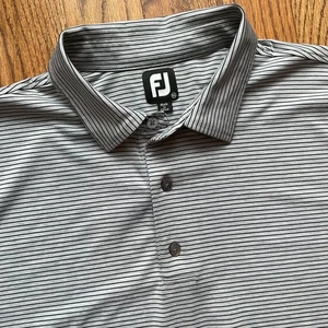 FJ Foot Joy Shirt Mens Size 2XL Gray Striped Performance Golf Activewear Polo - Picture 1 of 9