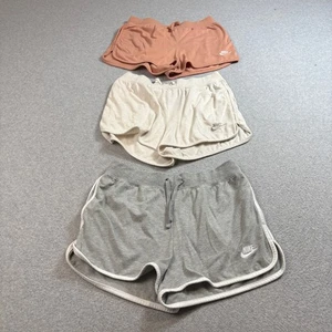 Nike Shorts Womens Medium Gray Beige Tan Lounge Running Athletic Casual Logo Lot - Picture 1 of 12