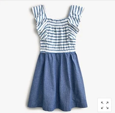 Crewcuts Girls Ruffle Sleeveless Dress SIZE 4 Maxi Blue White - Image 1 of 4