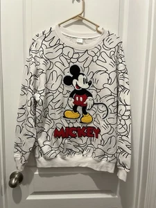 Disney 100 Mickey Mouse Sweatshirt Size Medium Chenille Patch All Over Print - Picture 1 of 7