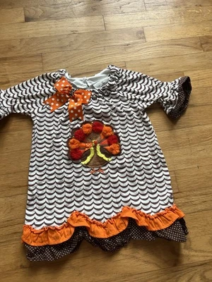 Vestido Emily Rose Niñas Adornado Pavo Acción de Gracias/Otoño Volantes Lazo 3T Foto 1 de 4