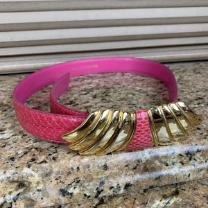 Cinturón Milor Vintage Piel de Serpiente Genuina Cuero Talla S Rosa Fucsia Dorado Grueso - Imagen 1 de 20