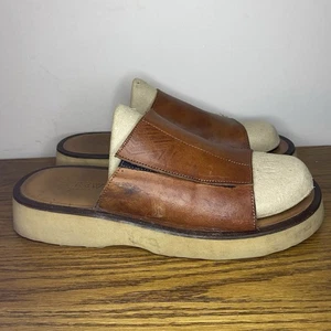 Sandalias De Colección Y2K J Crew Para Hombres 12 Cuero Marrón Plataforma Ajustable Slide Italia - Imagen 1 de 7