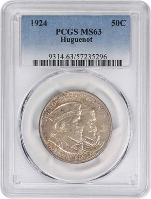 1924 Huguenot Commemorative Silver Half MS63 PCGS - Image 1 of 2