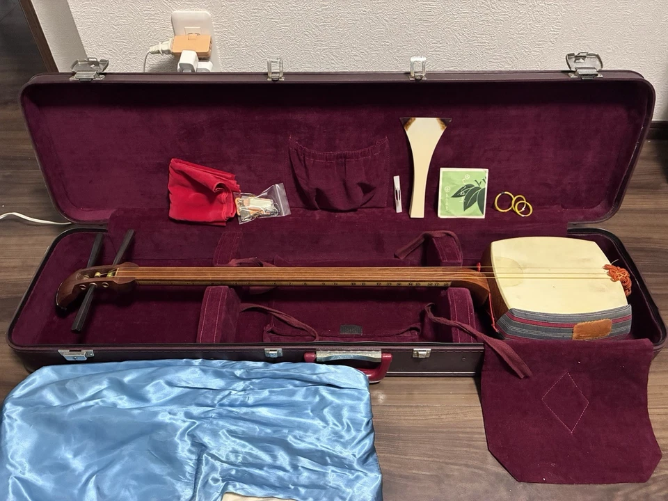 Japanese Shamisen Hard Case Set Music 3String Instrument Blue Beginner Bachi - Image 1 of 4