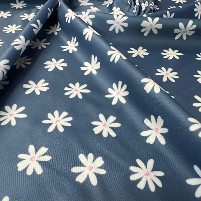 4-way Stretch Daisies Blue background Print Fabric 60¨w Swimsuit Spandex By Yard - Image 1 of 4