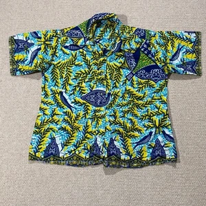 VINTAGE African Print Blouse Womens Large Tribal Art Wax Style Ethnic Print - Picture 1 of 10