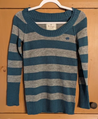 Vintage Energie Authentic Ribbed Knit Sweater Womens Size S Grey Teal Striped - Image 1 of 4
