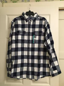 New Men SZ XL 46-48 George BlueWhite Plaid Flannel Long Sleeve Button Down Shirt - Picture 1 of 6