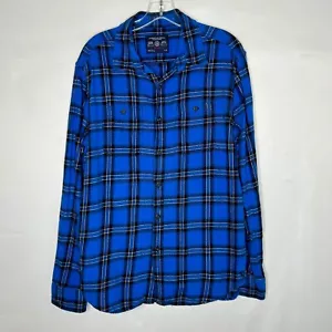 Camisa para hombre American Eagle Lg azul y negro franela a cuadros ajuste de preparación manga larga - Imagen 1 de 9