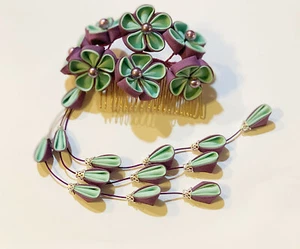 Japanese Kanzashi Flower Hair Comb in Sakura Flower Design with Tassle - Picture 1 of 3