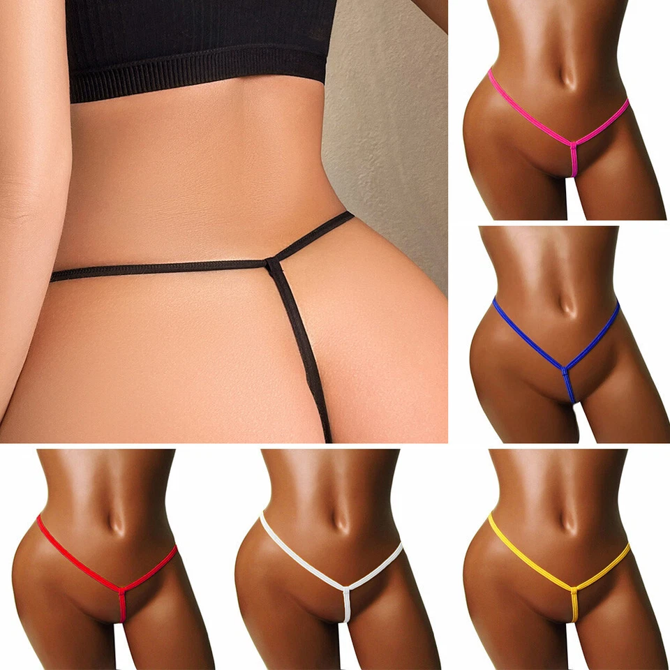 Women Mini Micro Women Thong Tiny G-string Minimum Coverage Black Underpants < - Image 1 of 4