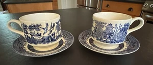 Churchill English Cup & Saucer (Set of Two) Blue Willow with Chinese Symbols - Picture 1 of 4