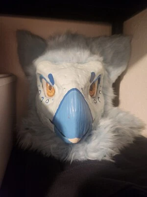 Pre-Made Dino Mask Fursuit Head - Custom Hand Painted + Matching Ice Blue fur - Image 1 of 4