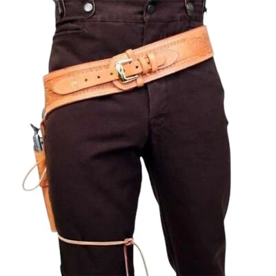 Western Leather Gun Holster Belt Brown Tooled .22 .357 .44 .45 Cal Revolver - Image 1 of 3