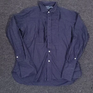 Vintage Polo Ralph Lauren Tuxedo Shirt Mens 16.5-42 Blue Plaid Pleated French - Picture 1 of 13
