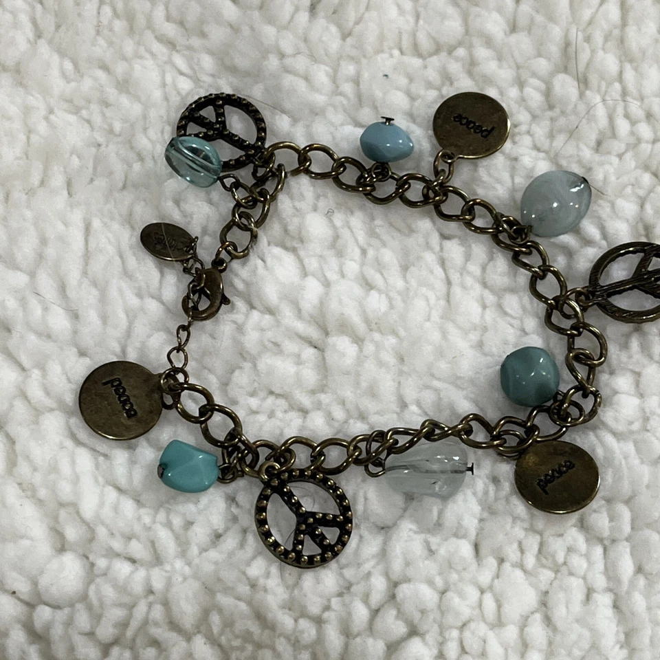 "Pulsera vintage Claires Peace Charm gemas azules 8""-9""" Foto 1 de 2