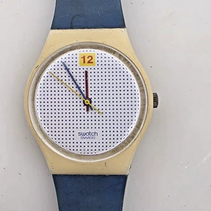 Swatch Uhr Ping Pong blaues Band GW105 neue Batterie läuft gut bunte Zeiger - Bild 1 von 15