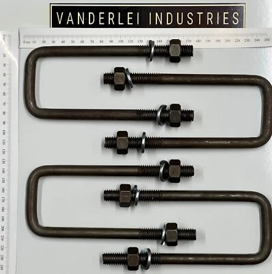 4x U Bolts 50mm Square x 155mm long 1/2"BSW trailer axle spring Ubolt nut washer - image 1 of 2
