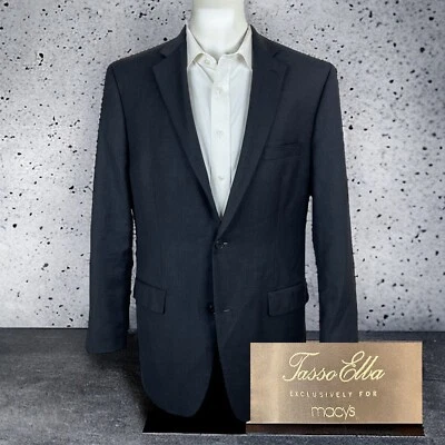 Tasso Elba Blazer Jacket Mens 42L Solid Dark Gray Wool - Image 1 of 4