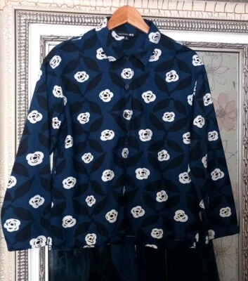 UNIQLO X MARIMEKKO Damas Mezcla Azul Geo Floral Algodón Mezcla Cuello Camisa UK XS Foto 1 de 4