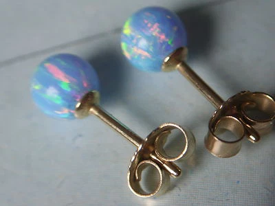 Opal blau Ohrstecker Kugeln 6 mm Gold 333, Ohrstecker Gold mit Opal Kugeln 6 mm - Bild 1 von 4