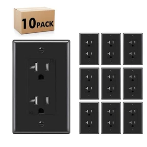10pack Outlet Socket, Decora Duplex Receptacle, 20 Amp 125 Volt With Plate,Black - Picture 1 of 7