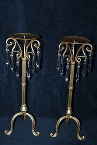 Wrought Iron Rustic Candlesticks With Fluted Column And Cut Glass Droplets - Picture 1 of 12