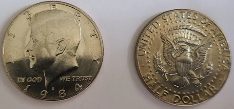 1984 P Kennedy Half Dollar - AU/BU Cover